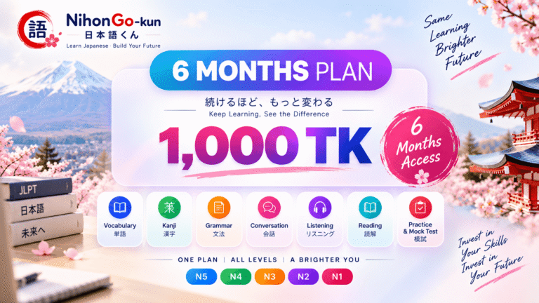 6 Months Plan — মাত্র 1,000 TK-তে JLPT N5 থেকে N1 Premium Access